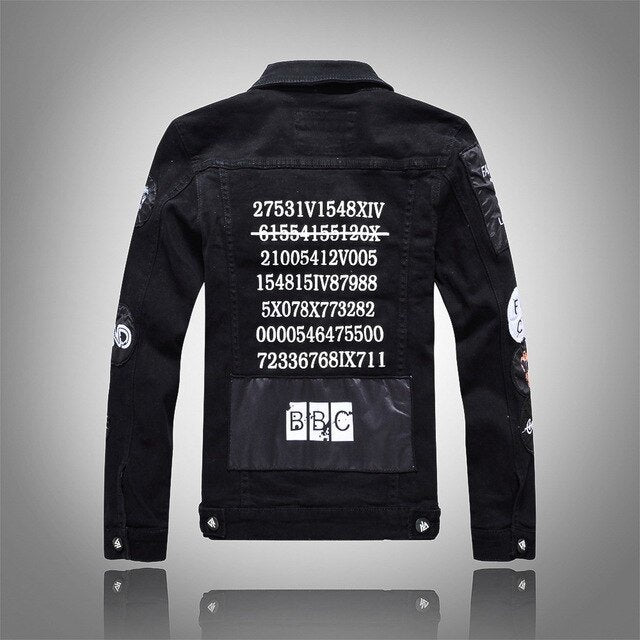 Spring And Autumn Black Denim Jacket Men Single-breasted Slim Male Patch Jean Streetwear Digital Printing Mens Clothes