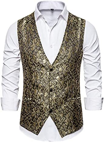 Men's Casual Printed Vests Fashion Solid Color Slim Fit V-Neck Vests Groomsmen Suits Host Clothings