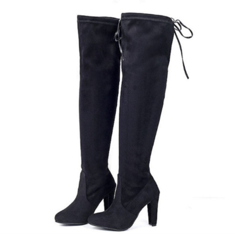 New Women Boot Fashion Suede Women Over The Knee Boot Lace Up Sexy High Heels Shoes Woman Slim Thigh High boot Women fr5