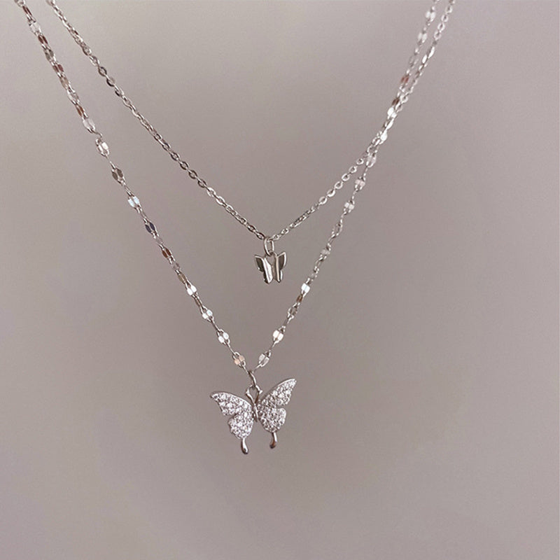 Luxury Necklace for Women Butterfly Necklace Shiny Double Chain Clavicle Pendant Anniversary Gift Jewelry Necklaces for Women