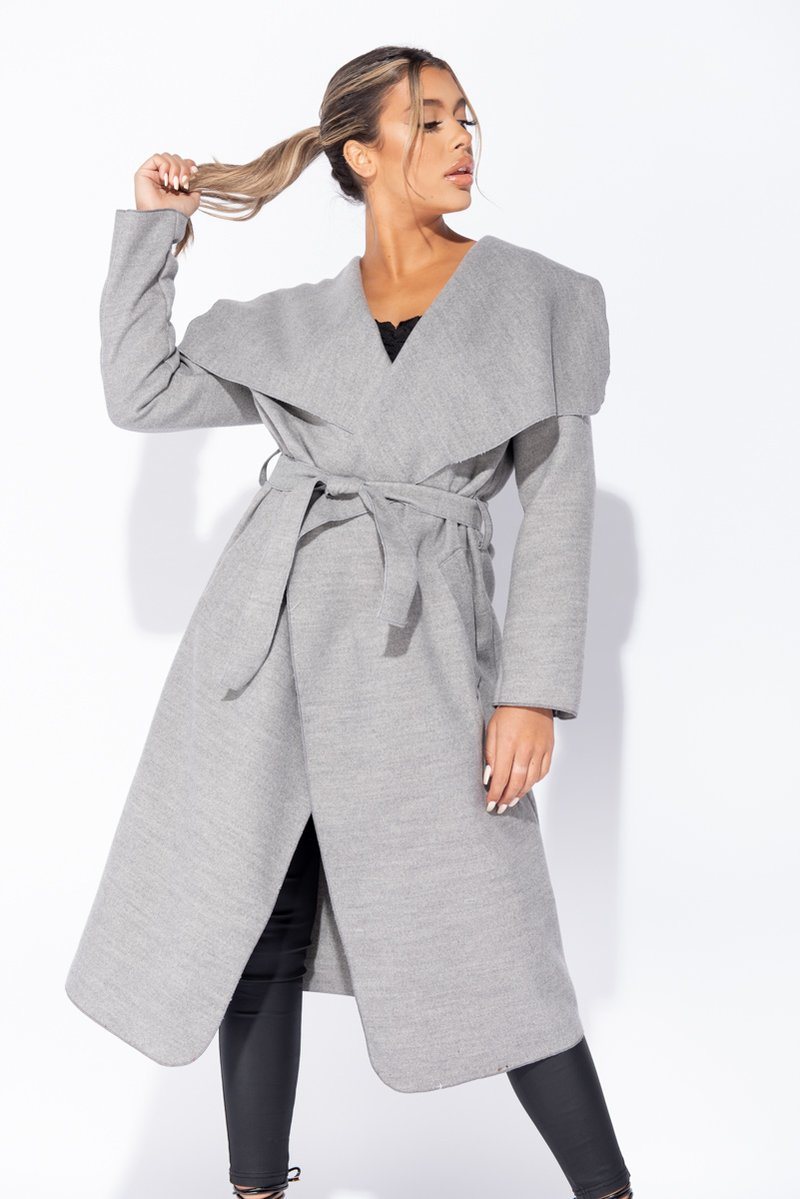 Oversized Maxi Length Belted Waterfall Coat