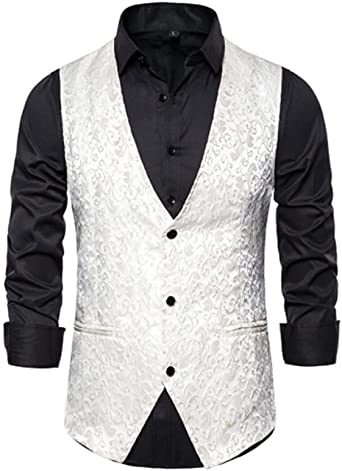 Men's Casual Printed Vests Fashion Solid Color Slim Fit V-Neck Vests Groomsmen Suits Host Clothings