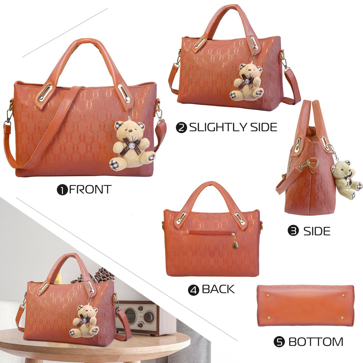 1Set/4Pcs Women Leather Handbag Lady Shoulder Bags Tote Satchel Purse Card Holder