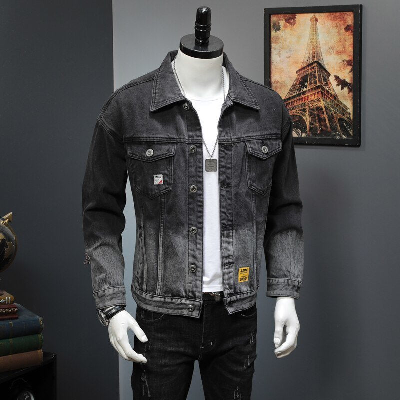 Autumn Mens Denim Jacket Men Trendy Casual Windbreaker Male Bomber Black Gray Cowboy Jeans Jackets Clothing M-5XL