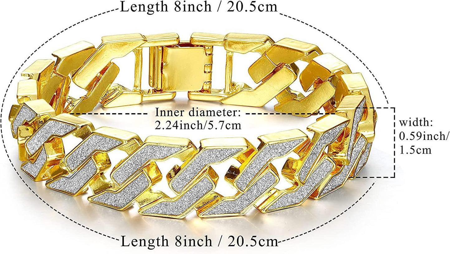 STEEL 18k Gold Plated Cuban Link Bracelet for Men Women Hip Hop Bracelet Jewelry with Clear Rhinestones Iced Out Bracelet 8" 8.6" Length