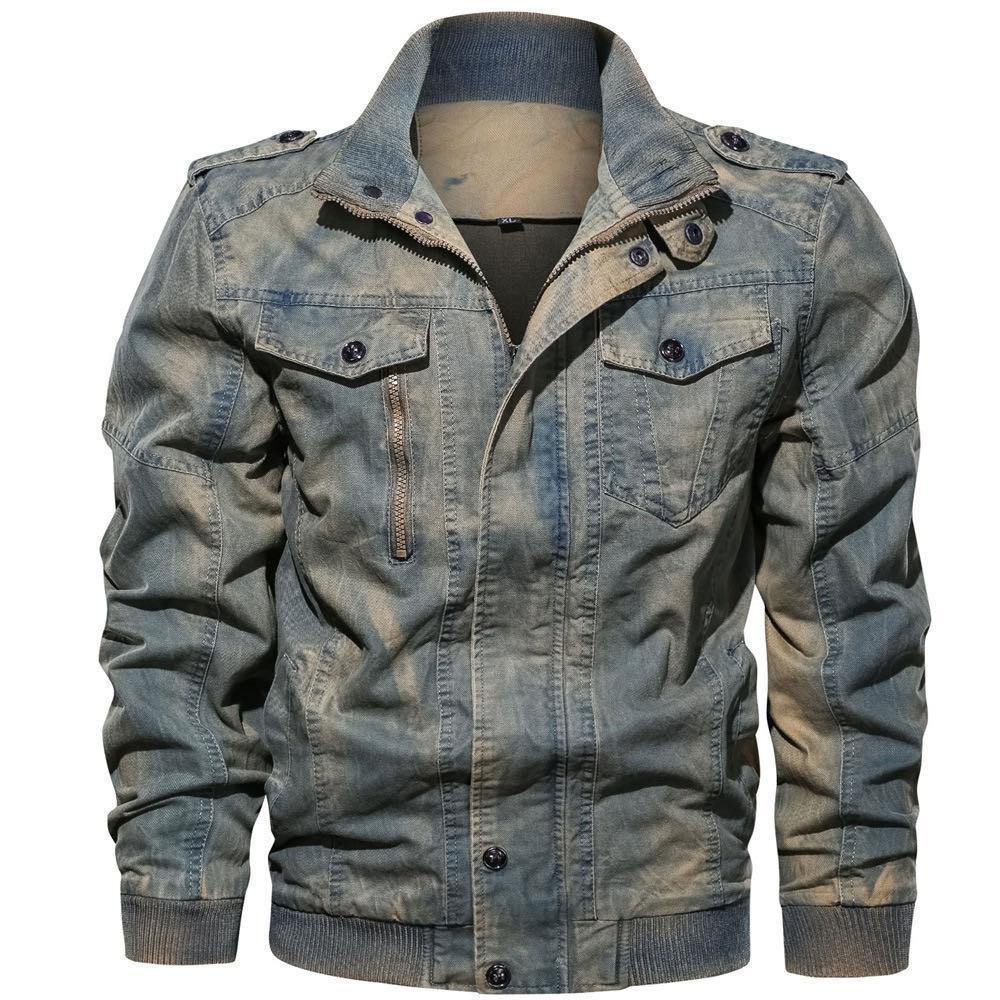 Denim Blue Jacket Mens Stand Collar Spring Autumn Coat Plus Size Jeans Outwear Men 3D Cotton Overcoat Retro Brand Clothing Ceket