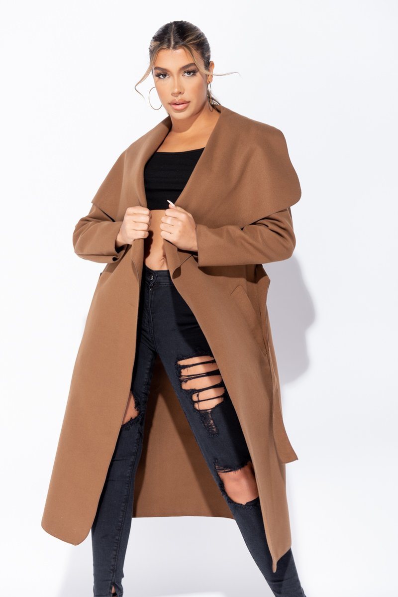 Oversized Maxi Length Belted Waterfall Coat