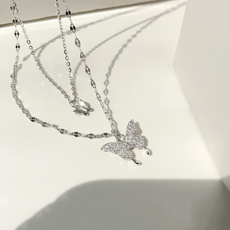 Luxury Necklace for Women Butterfly Necklace Shiny Double Chain Clavicle Pendant Anniversary Gift Jewelry Necklaces for Women