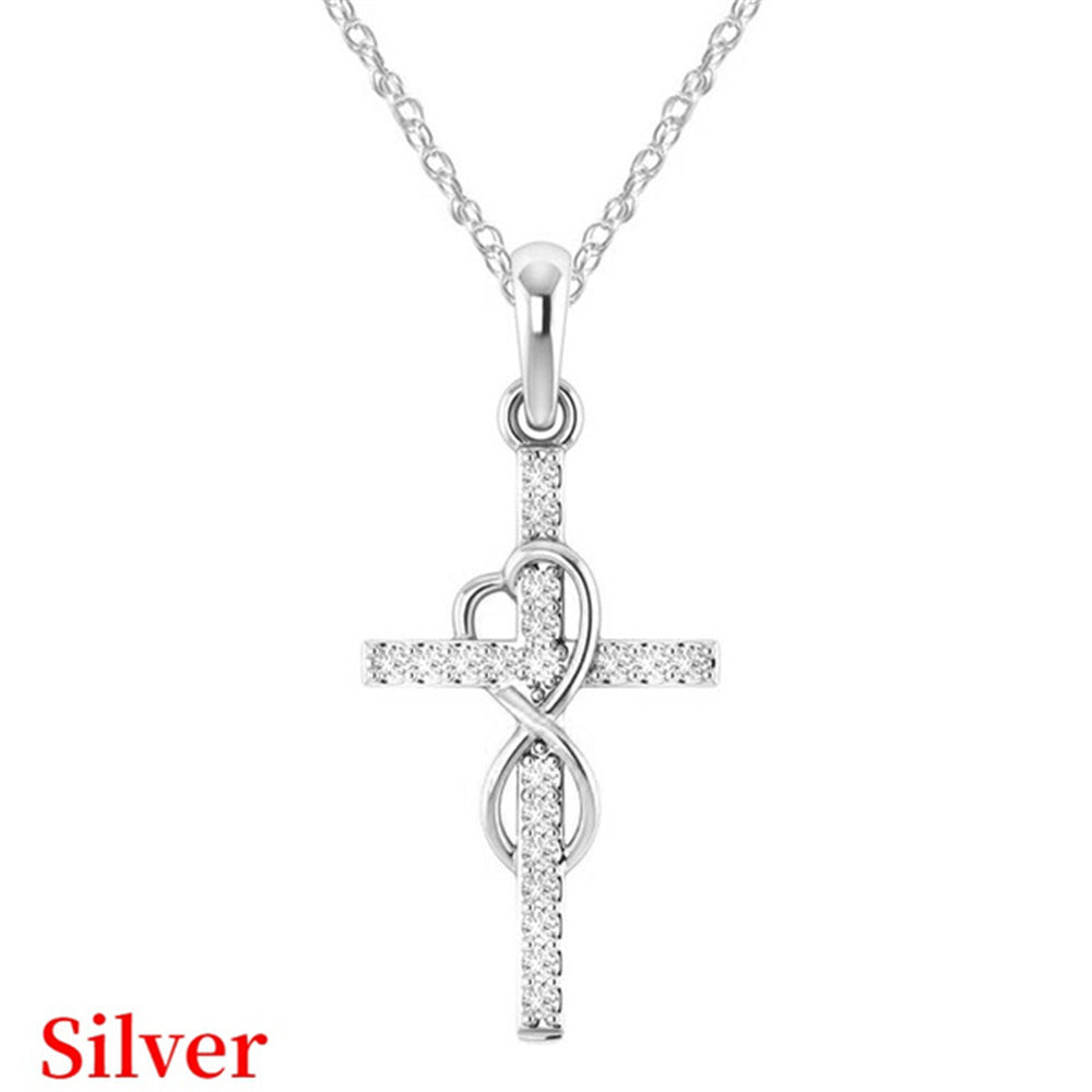 Classic Women Crystal Cross Necklace For Women fASHION Heart Infinity Pendant Necklace Religious Jewelry Christian Baptism Gift