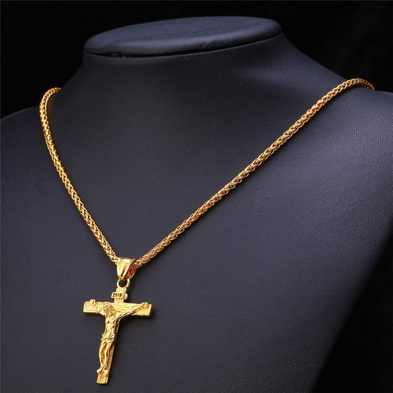 Fashion Men's Jesus Cross Necklace Cross Jewelry Gold Plated Pendant Classic Necklaces for Women Birthday Party Anniversary Gift