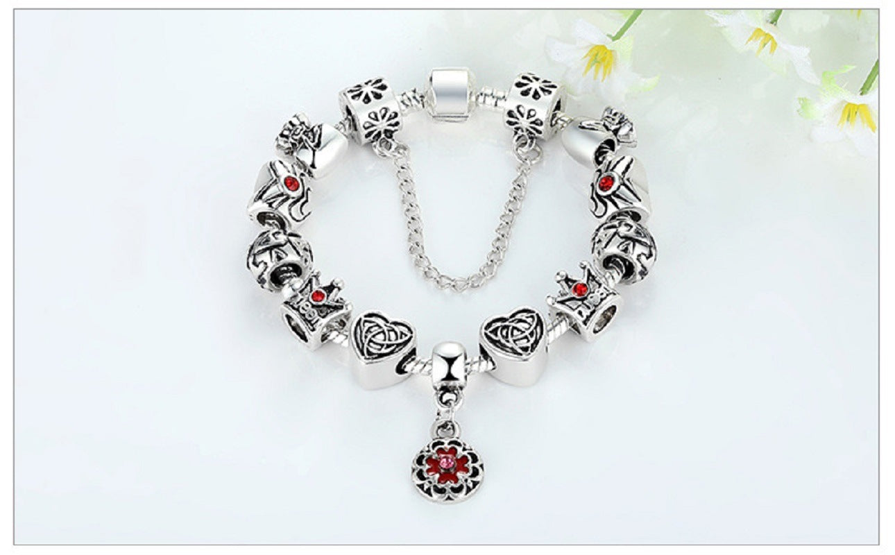 Chain Bracelet Charm Bracelet Enameled Flower Silver Plated The World of Love European Style Snake Gifts for Teen Girls