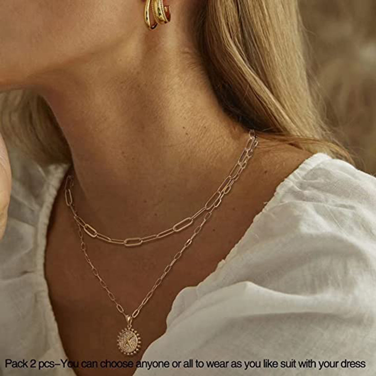 Layered Choker Necklaces For Women, 14K Gold Plated Dainty Paperclip Chain Necklace