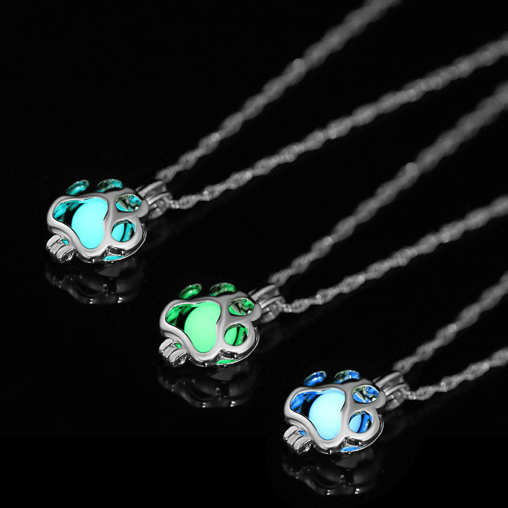 FAMSHIN Fashion Silver Color Charm Luminous Pendant Necklace Women Bear Paw Glowing Stone Necklace Christmas Necklaces Jewelry