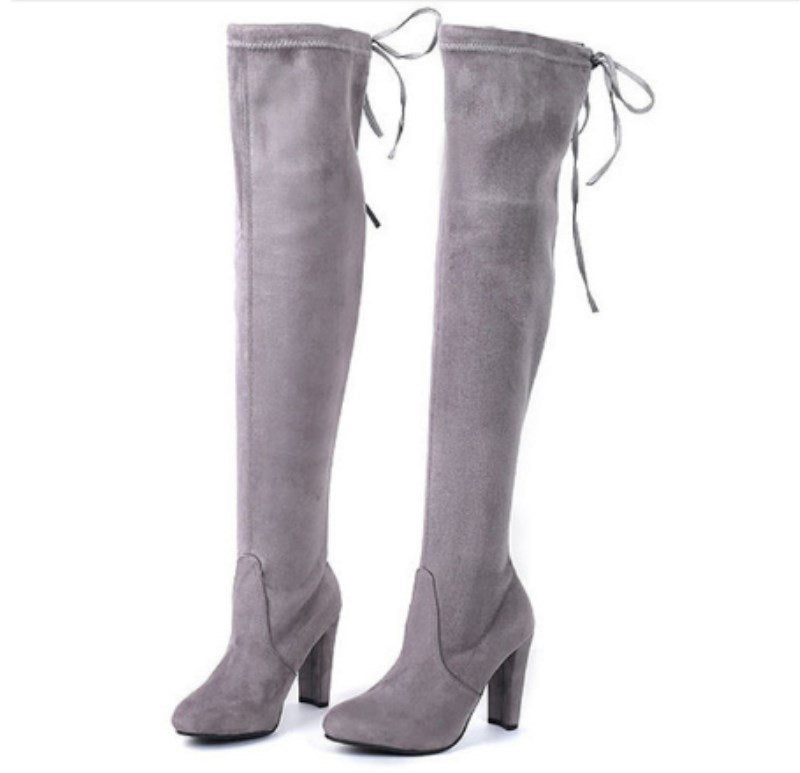 New Women Boot Fashion Suede Women Over The Knee Boot Lace Up Sexy High Heels Shoes Woman Slim Thigh High boot Women fr5