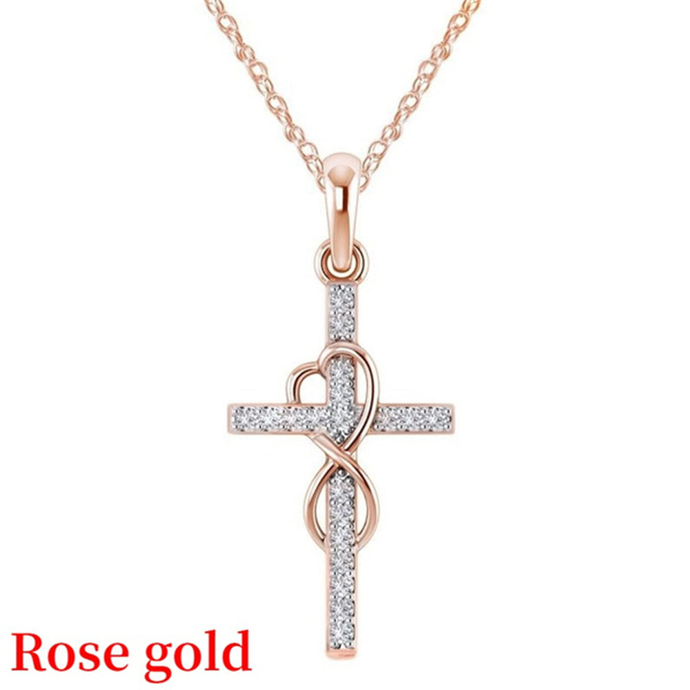 Classic Women Crystal Cross Necklace For Women fASHION Heart Infinity Pendant Necklace Religious Jewelry Christian Baptism Gift