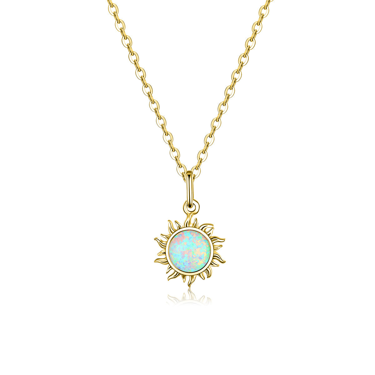 925 Sterling Silver White Opal Sun Pendant Necklace Apollo Chain Necklaces for Women Birthday Gift Jewelry 17.71''