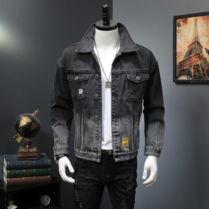 Autumn Mens Denim Jacket Men Trendy Casual Windbreaker Male Bomber Black Gray Cowboy Jeans Jackets Clothing M-5XL