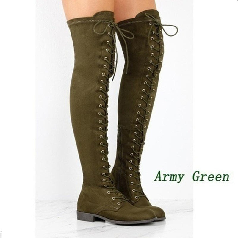 Fashion Women Boots Spring Winter Over The Knee Heels Boots Flock Long Comfort Square Botines Mujer Thigh High Boots 2022 new