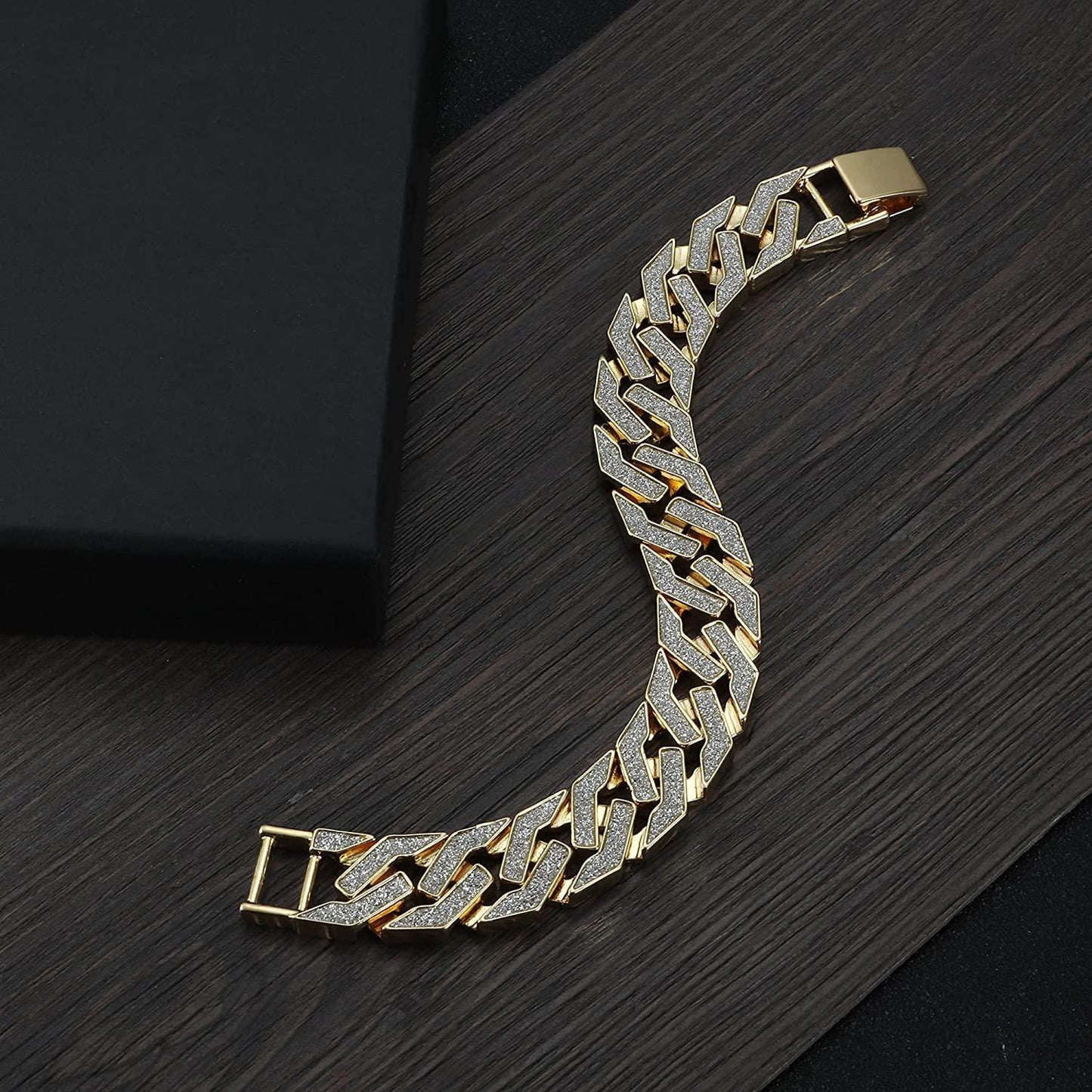 STEEL 18k Gold Plated Cuban Link Bracelet for Men Women Hip Hop Bracelet Jewelry with Clear Rhinestones Iced Out Bracelet 8" 8.6" Length