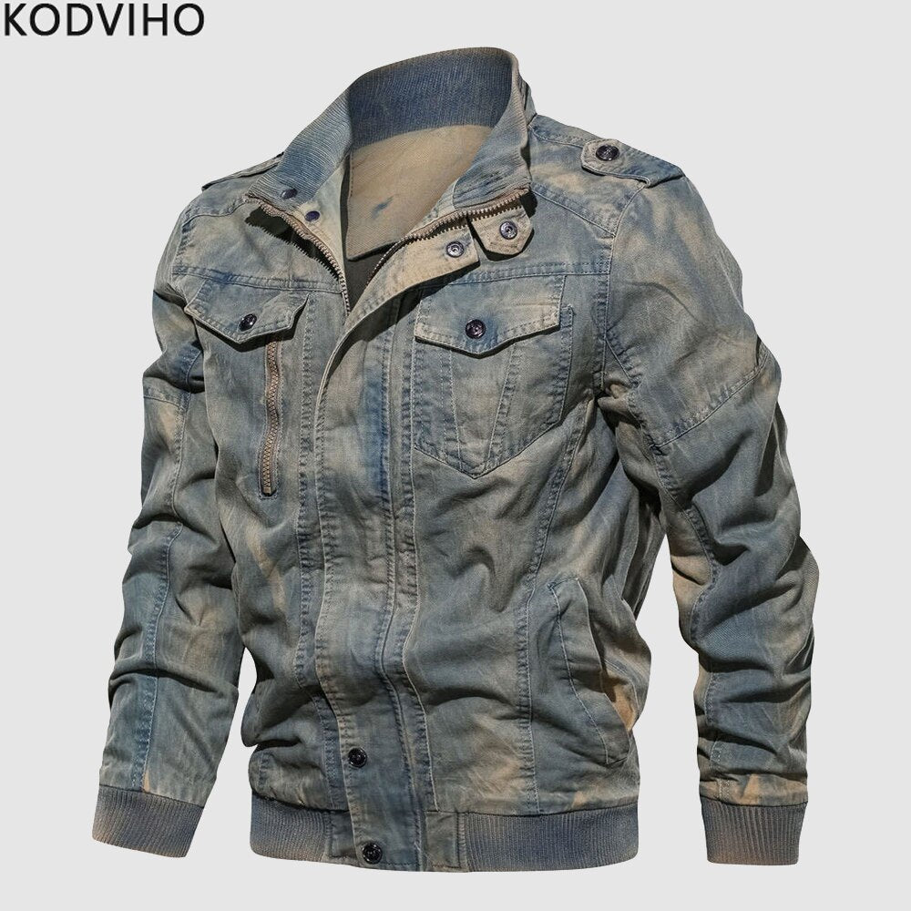 Denim Blue Jacket Mens Stand Collar Spring Autumn Coat Plus Size Jeans Outwear Men 3D Cotton Overcoat Retro Brand Clothing Ceket