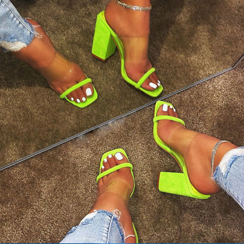 Women Transparent Sandals Ladies High Heel Slippers Candy Color Open Toes Thick Heel Fashion Female Slides Summer Shoes ert