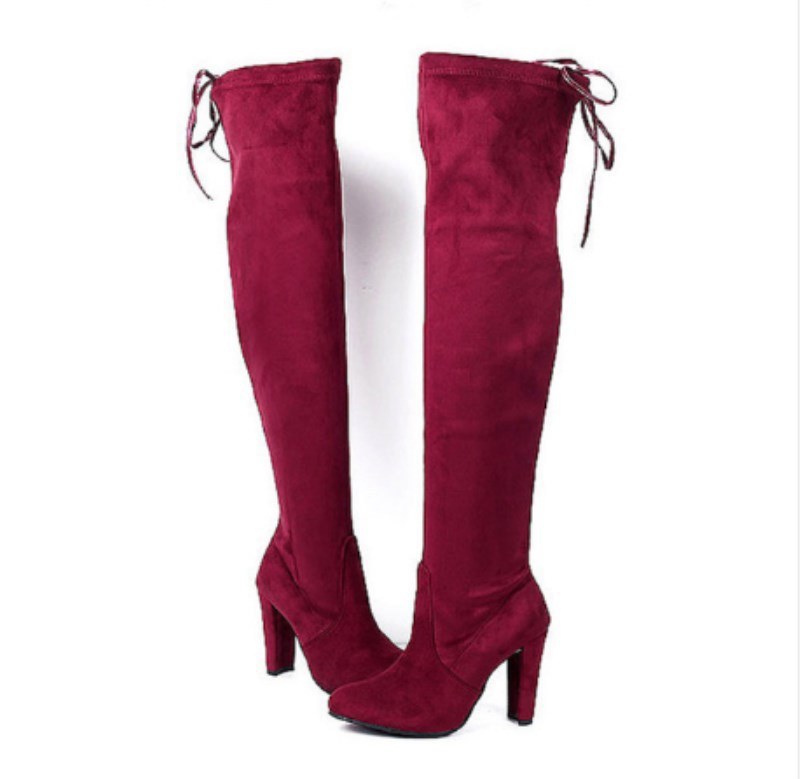 New Women Boot Fashion Suede Women Over The Knee Boot Lace Up Sexy High Heels Shoes Woman Slim Thigh High boot Women fr5