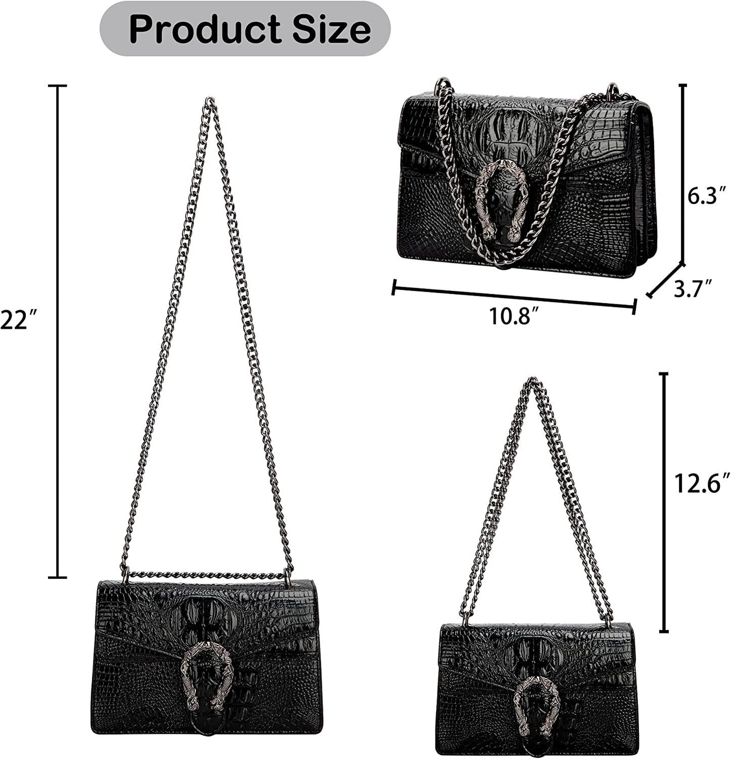 Crossbody Shoulder Square Purse For Women - Fashion Embossed Snake-Print Leather Handbag Metal Chain satchel Tote Bag