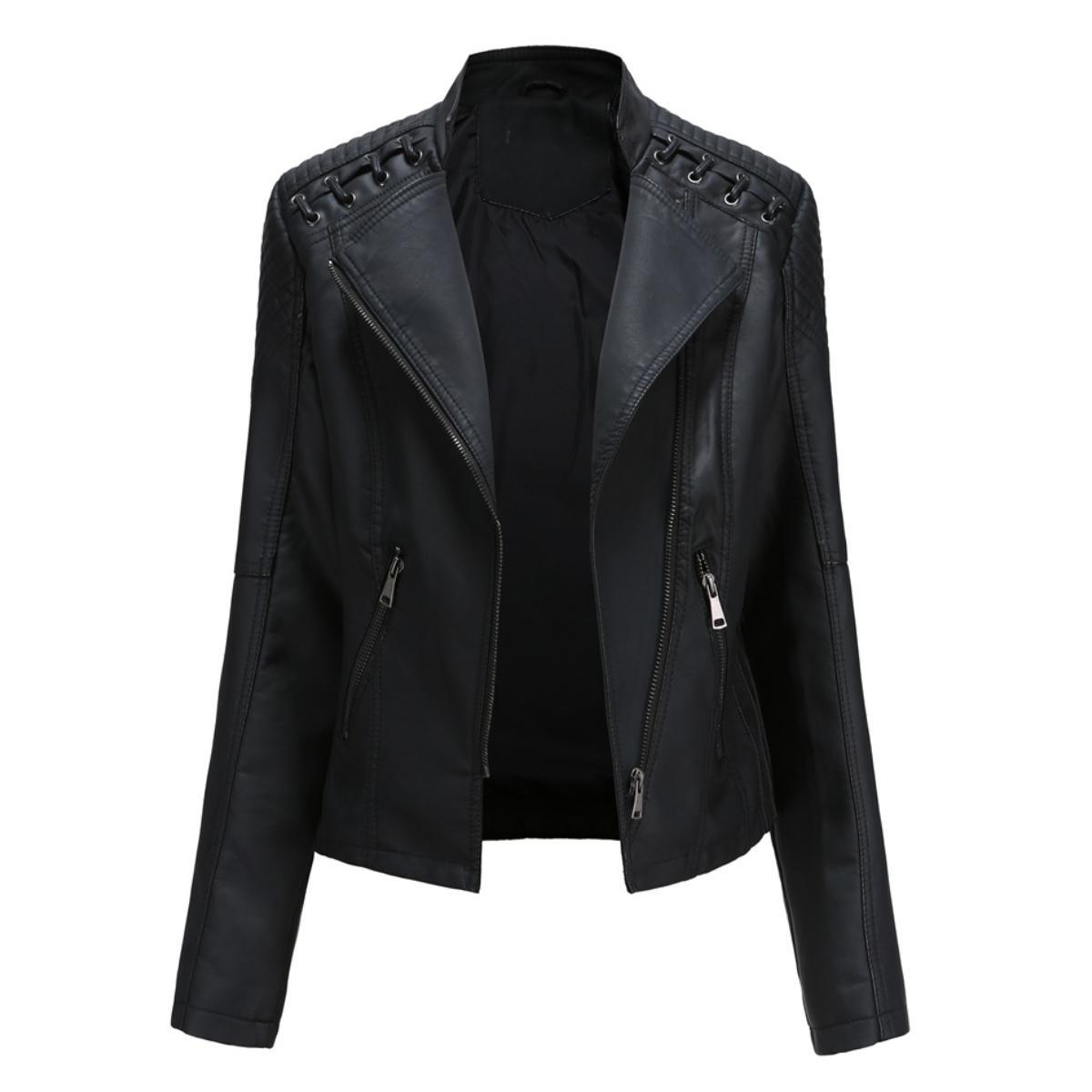 Women's Leather Short Jackets Slim Fit Thin PU Leather Motorcycle Clothing for Ladies Spring and Autumn