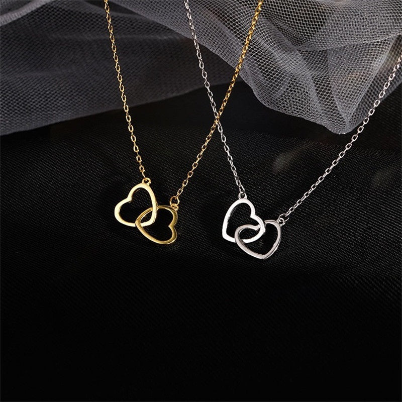 Fashion Double Hollow Heart Pendant Necklace for Women Girls Korean Clavicle Chain Choker Wedding Party Girlfriend Jewelry Gifts