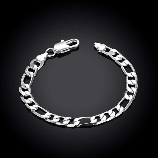 Men  Chain Bracelet Plated  Silver Cuff BanglesFine Jewelry 8 Inch Sideways  Bracelet for Men  Women Party Gifts Wedding Fashion Jewelry