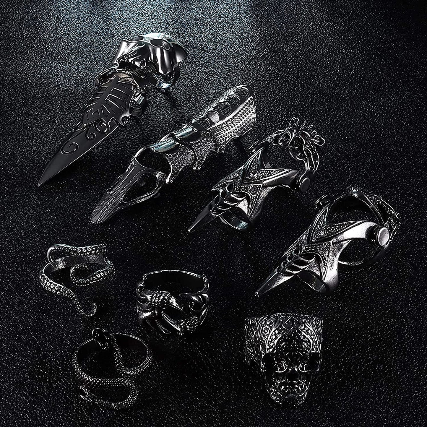 Vintage Punk Rings for Men Women Cool Adjustable Rings Set Snake Tiger Dragon Skull Rings Gothic Jewelry