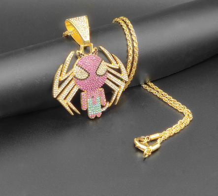 Hip Hop Anime Superhero Jewelry Iced Out Crystal Spider Pendant Necklace For Men Women With  Cuban Chain Choker Crystal Pendant Necklace