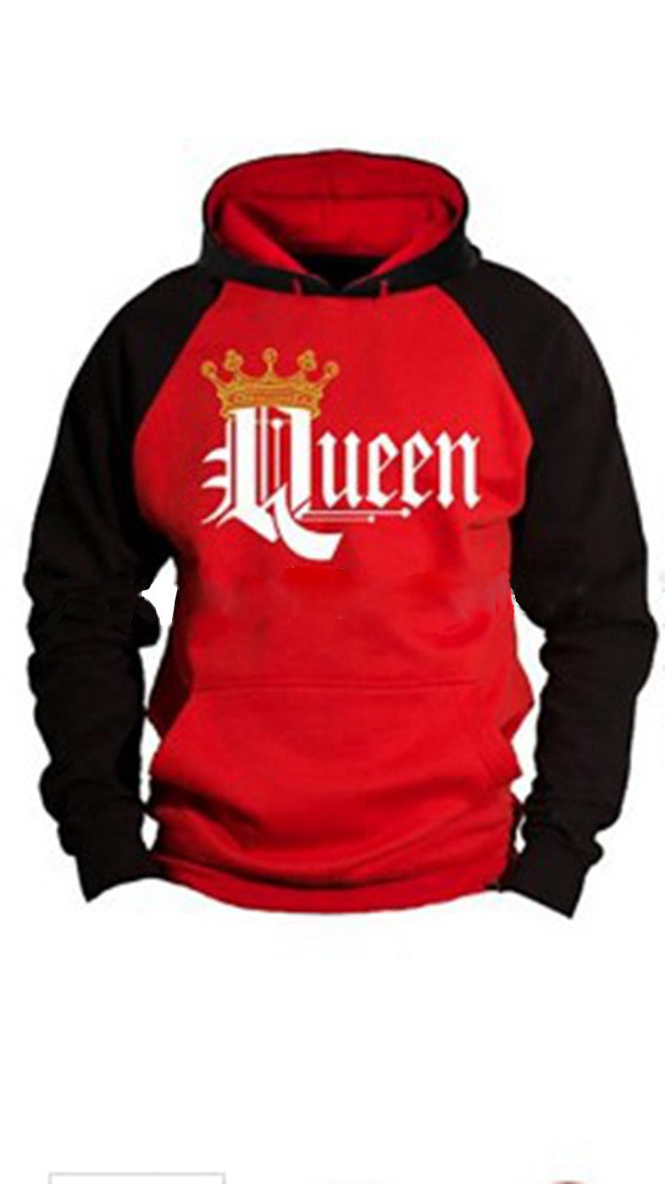 New Womens and Men Couple Clothes Long Sleeve Hoodie Coat Gray King and Queen Print Lover Hooded Sweater