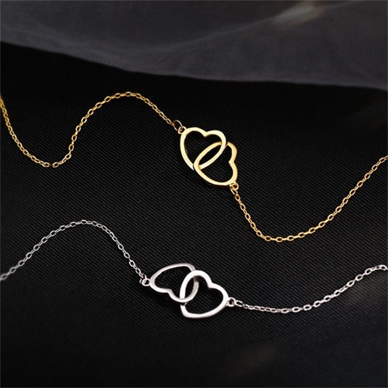 Fashion Double Hollow Heart Pendant Necklace for Women Girls Korean Clavicle Chain Choker Wedding Party Girlfriend Jewelry Gifts