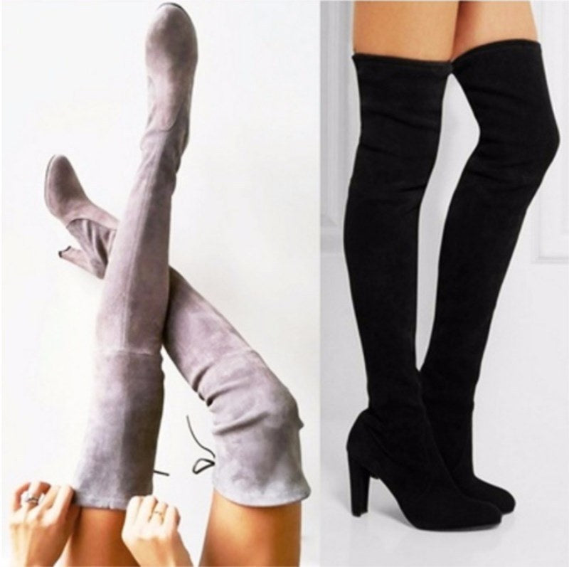 New Women Boot Fashion Suede Women Over The Knee Boot Lace Up Sexy High Heels Shoes Woman Slim Thigh High boot Women fr5