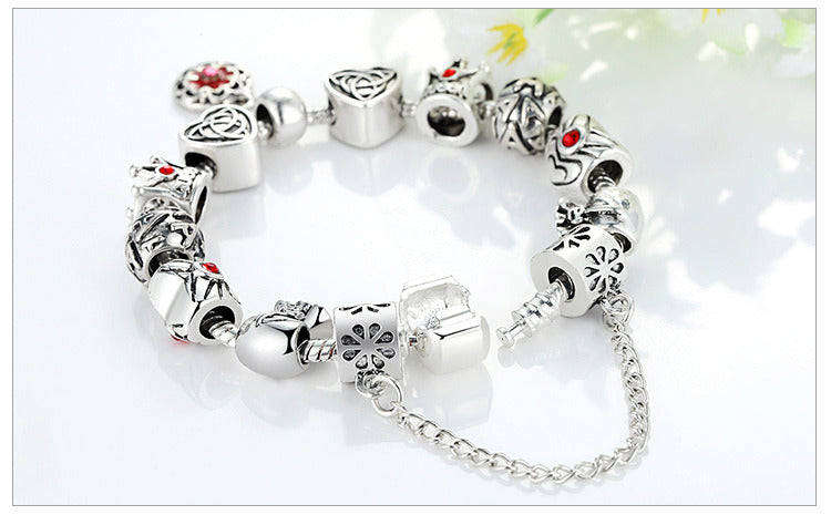 Chain Bracelet Charm Bracelet Enameled Flower Silver Plated The World of Love European Style Snake Gifts for Teen Girls