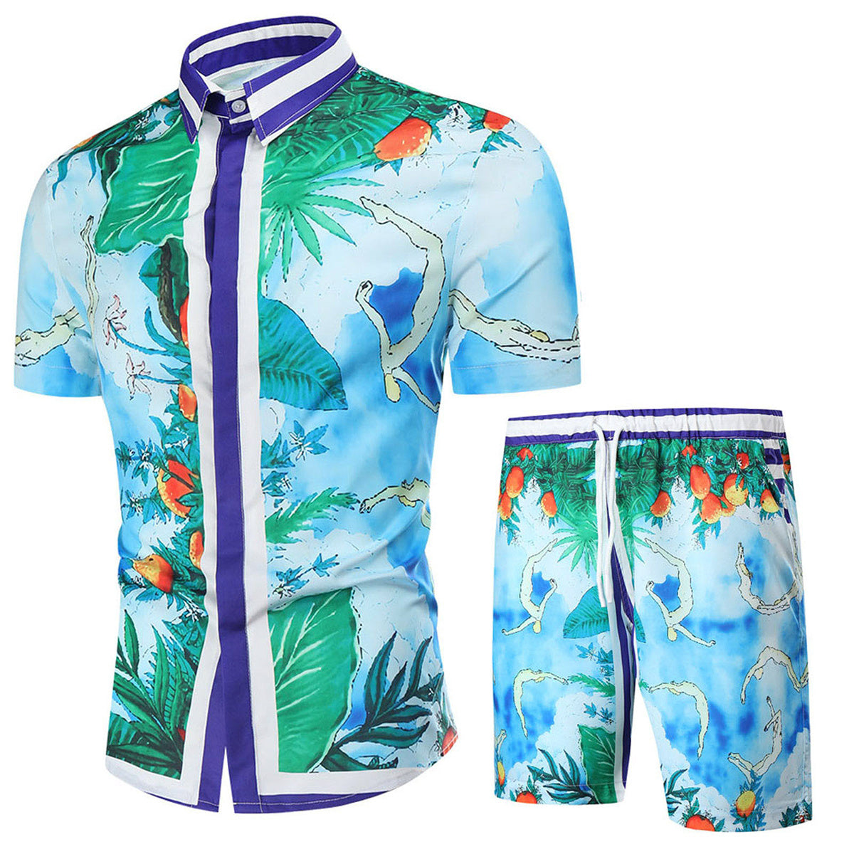 Men's Fashion Printed Two-Piece Suits Short Sleeve Printed Shirt Shorts Tracksuits Beach Style Sets