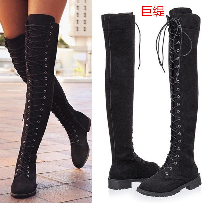 Fashion Women Boots Spring Winter Over The Knee Heels Boots Flock Long Comfort Square Botines Mujer Thigh High Boots 2022 new