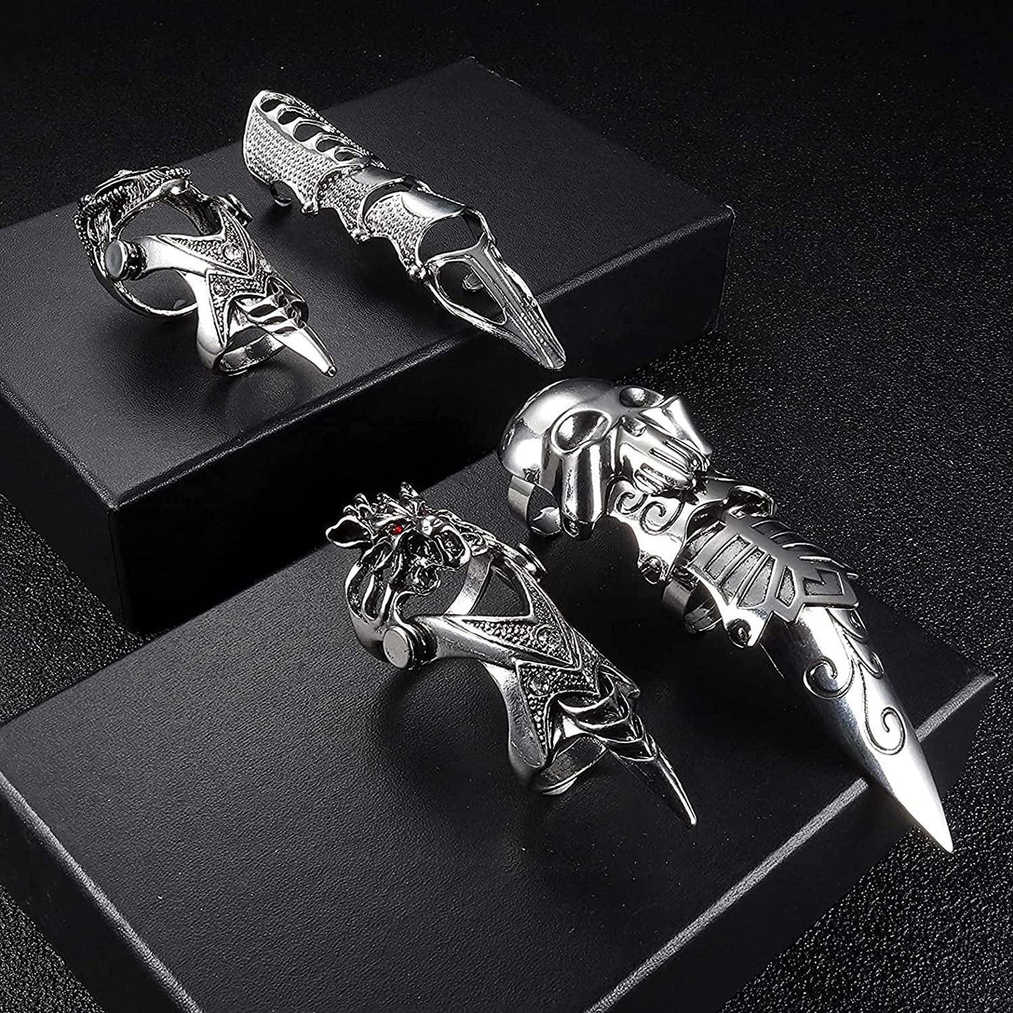 Vintage Punk Rings for Men Women Cool Adjustable Rings Set Snake Tiger Dragon Skull Rings Gothic Jewelry