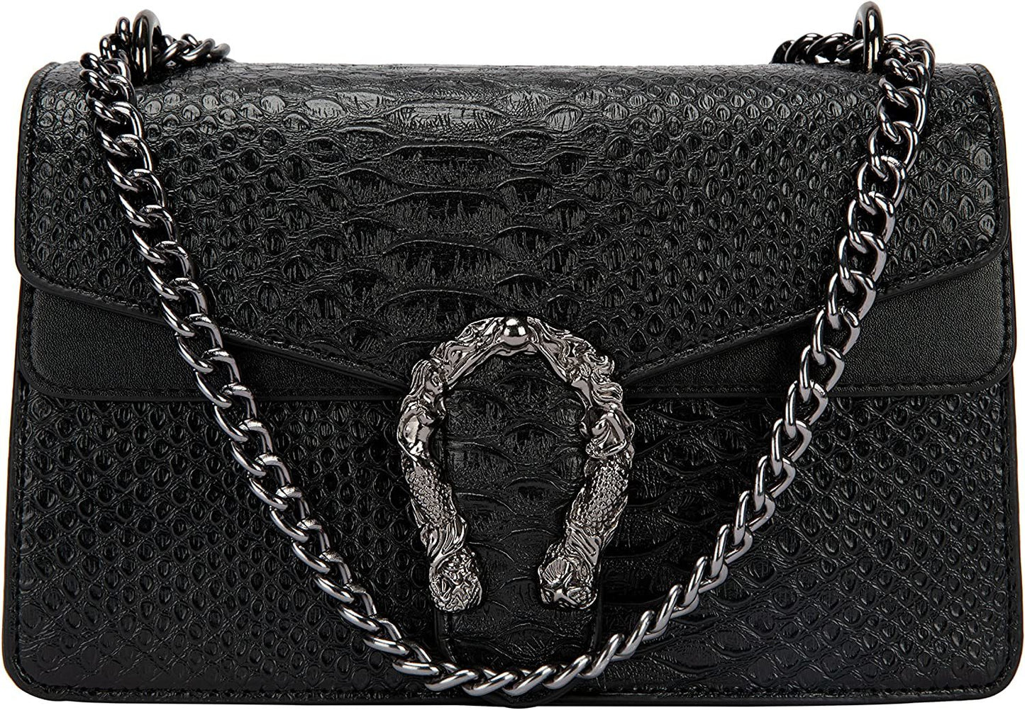 Crossbody Shoulder Square Purse For Women - Fashion Embossed Snake-Print Leather Handbag Metal Chain satchel Tote Bag