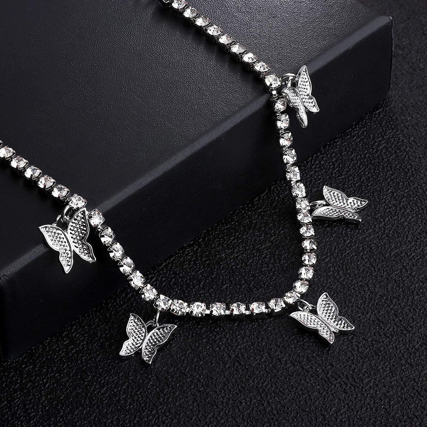 Butterfly Anklet for Women Ankle Bracelets Rhinestone Anklets Boho Beach Tennis Chain Anklets Foot Jewelry