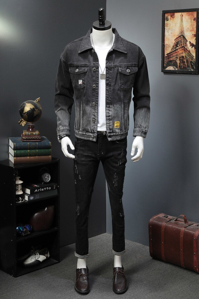 Autumn Mens Denim Jacket Men Trendy Casual Windbreaker Male Bomber Black Gray Cowboy Jeans Jackets Clothing M-5XL