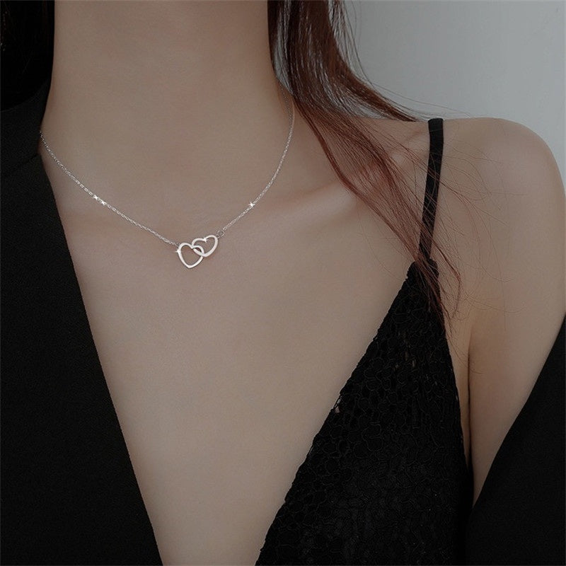 Fashion Double Hollow Heart Pendant Necklace for Women Girls Korean Clavicle Chain Choker Wedding Party Girlfriend Jewelry Gifts