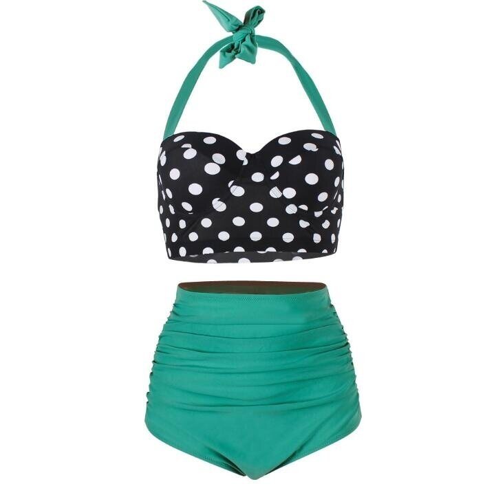 Women Vintage Polka Underwire High Waisted Swimsuit Bathing Suits Bikini