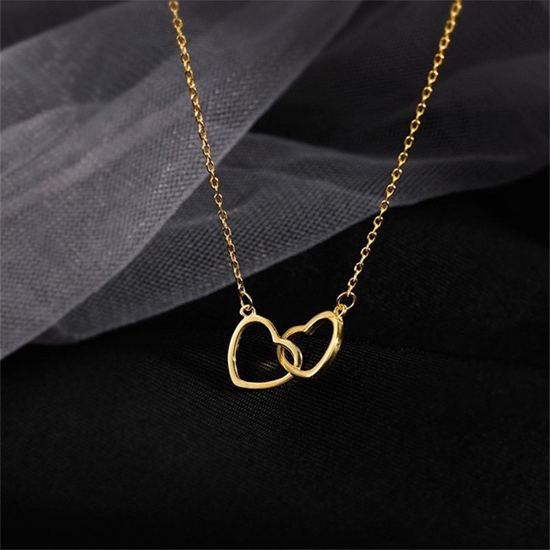 Fashion Double Hollow Heart Pendant Necklace for Women Girls Korean Clavicle Chain Choker Wedding Party Girlfriend Jewelry Gifts