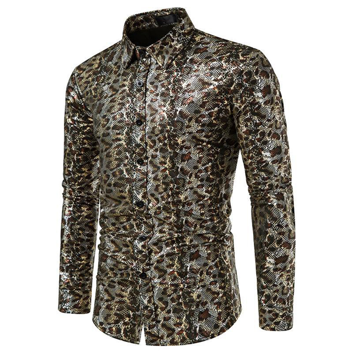 Men's Fashion Printed Shirts Slim Fit Camouflage Foil Stamping Tee Shirts Party Shirts