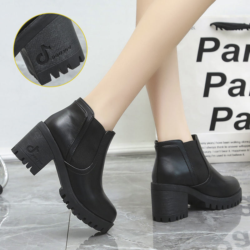 Autumn Boots Women Platform Shoes Thinken Heel Chunky Sneakers Black Punk Boots Shoes Height Increasing Botas De Mujer