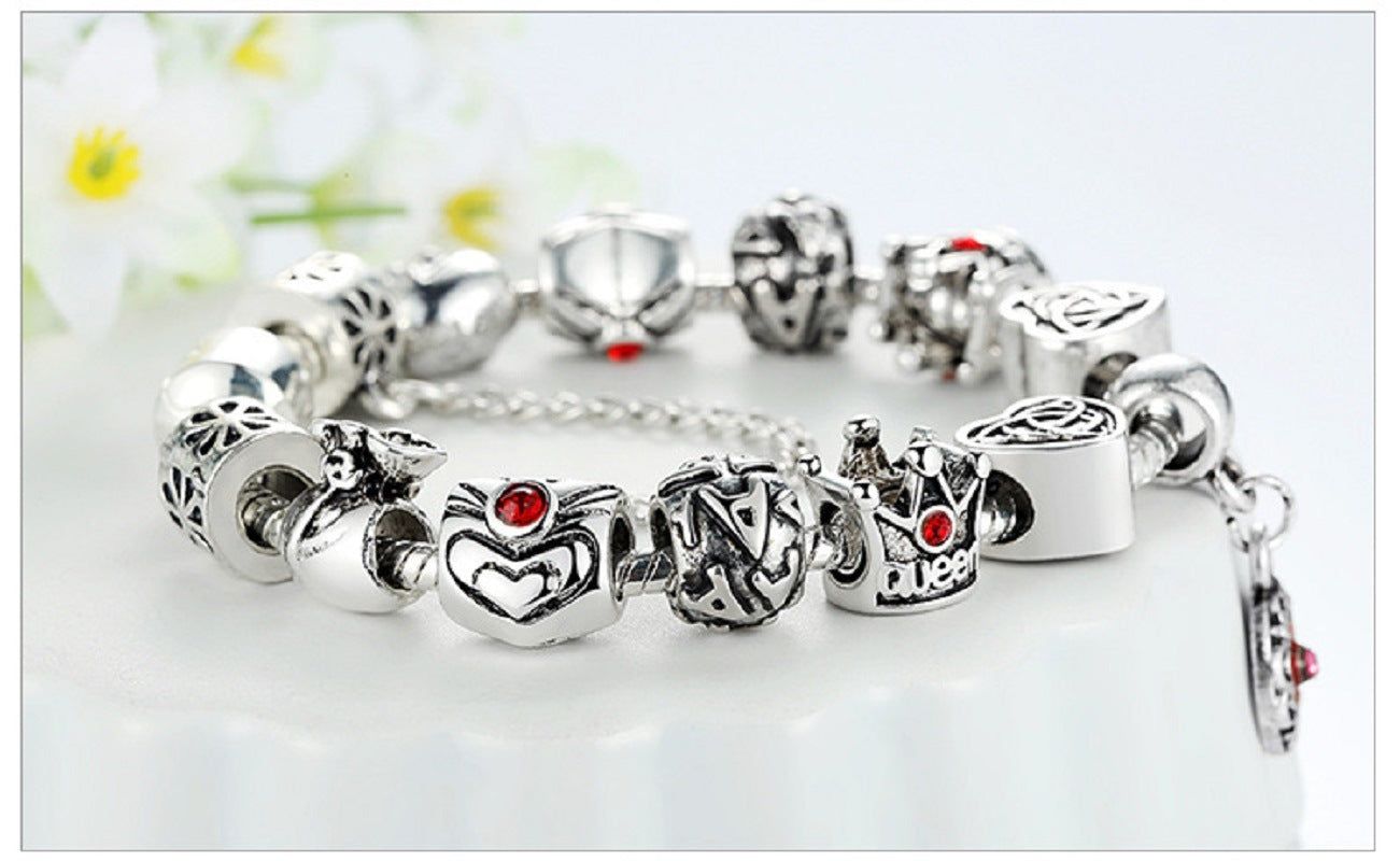 Chain Bracelet Charm Bracelet Enameled Flower Silver Plated The World of Love European Style Snake Gifts for Teen Girls