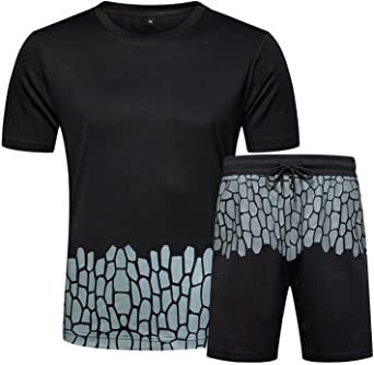 Men's Casual Crack Pattern Suits Fashion Short Sleeve T-Shirt And Shorts Loose Two-Piece Sets