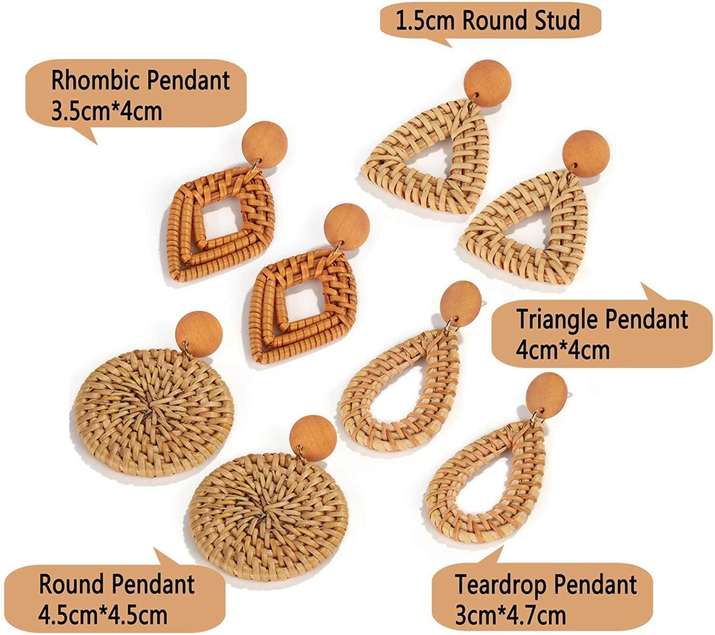 4 Pairs Rattan Dangle Earrings for Women Lightweight Bohemia Straw Wicker Braid Nature Brown Woven Geometric Statement Earring Set Handmade Jewelry